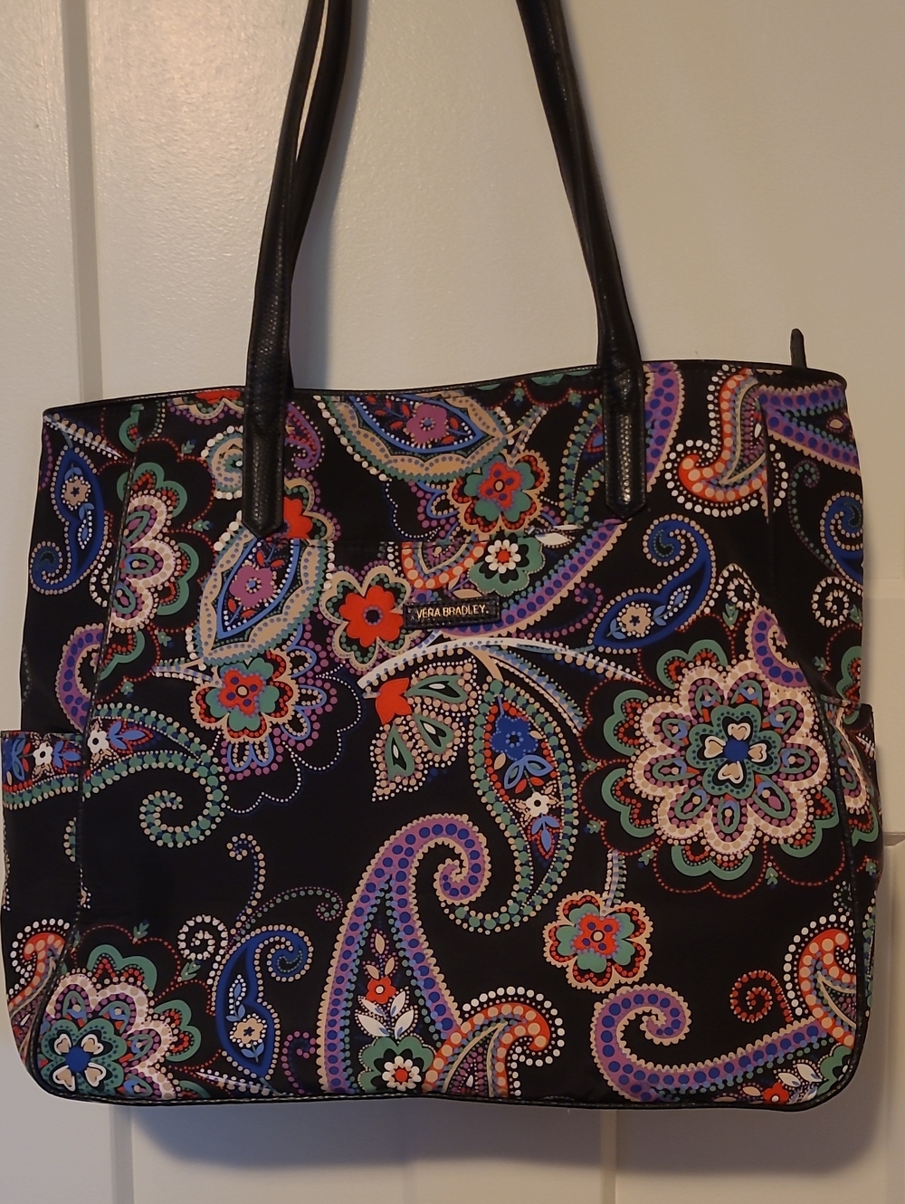 Vera Bradley Black Paisley Floral Print Tote Water Repellent Material